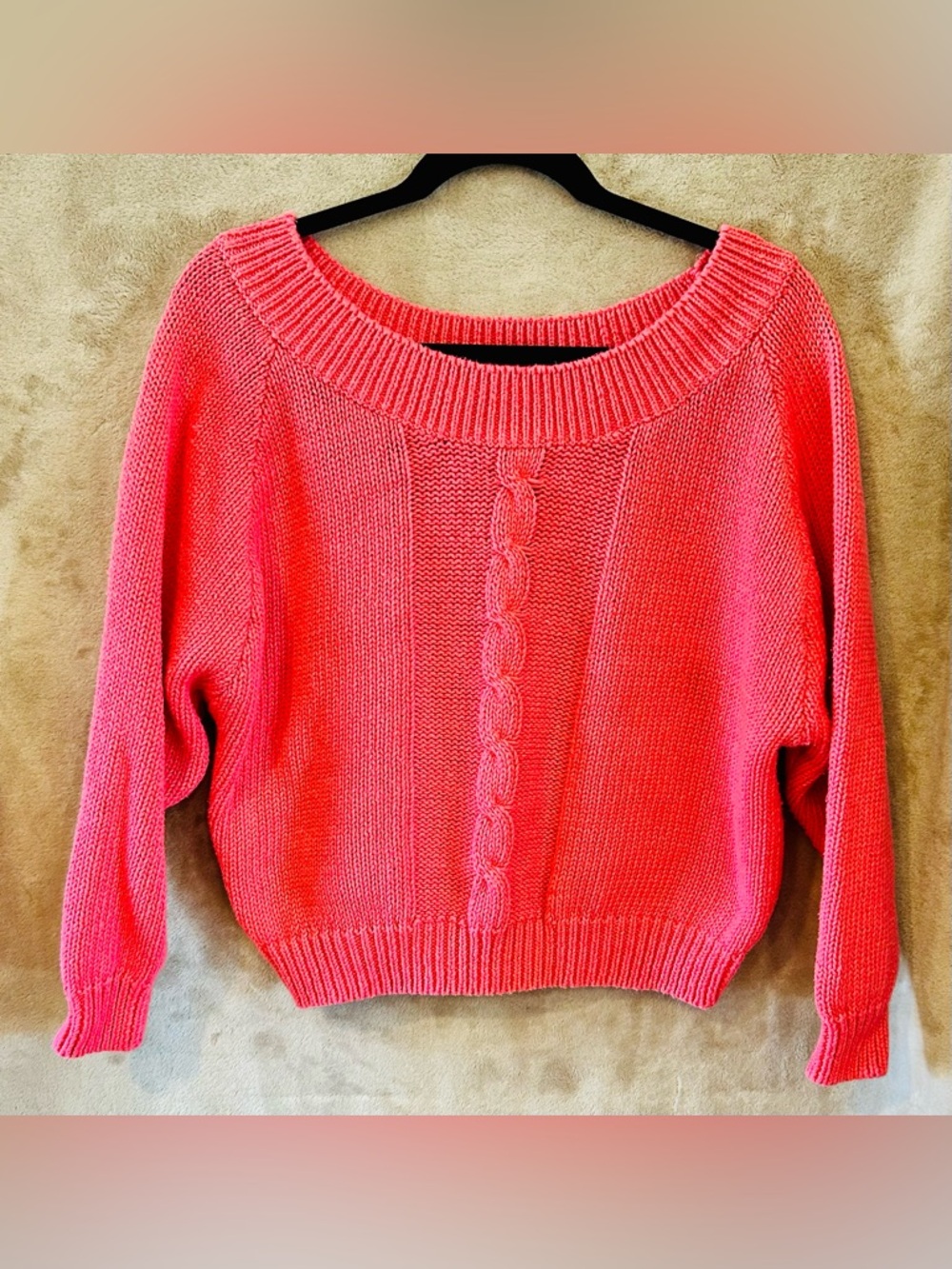 Vintage Forenza Neon Pink Cropped Sweater Cable Knit Ramie Cotton S